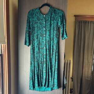 J. Jill Vintage Green and Black Patterned Dress